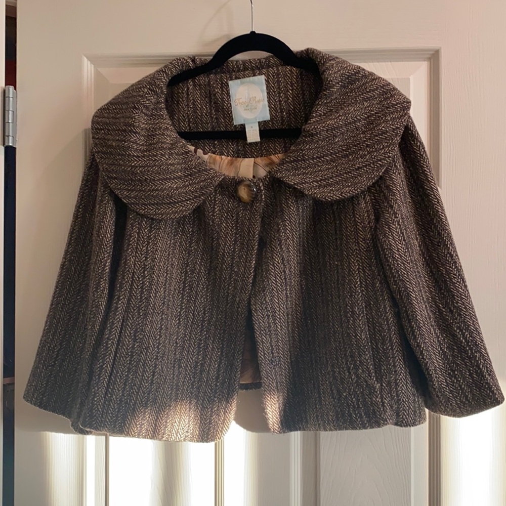 Tracy Reese Brown Tweed Cropped Wool Jacket Size 8